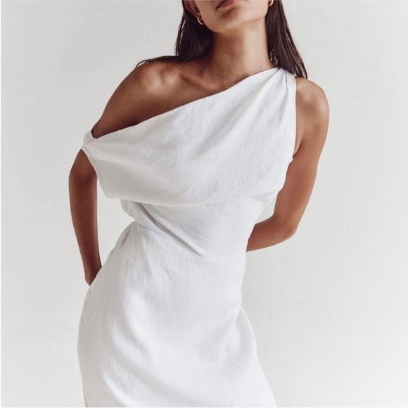 DISSH NWT US 8 Cass White Linen Asymmetrical Midi Dress - Picture 6 of 14